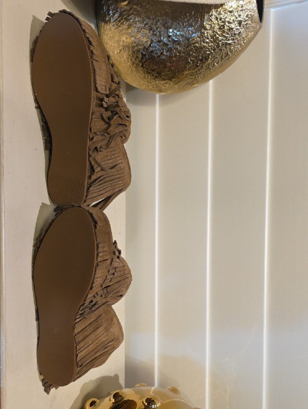 New Brown Suede Fringe Platform Mules - Picture 5 of 6